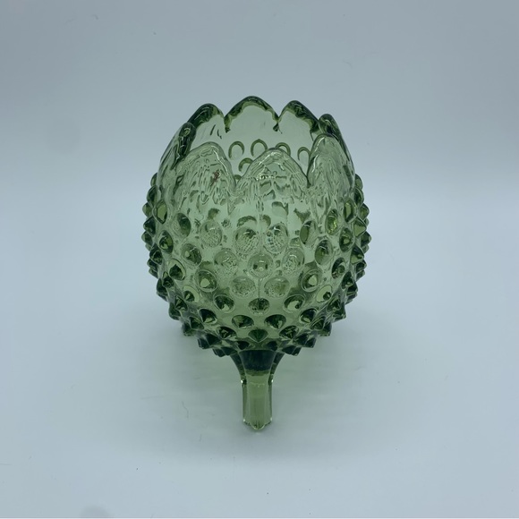 Vintage Fenton Tripod Avocado Green Hobnail Art Glass Vase - Picture 2 of 6